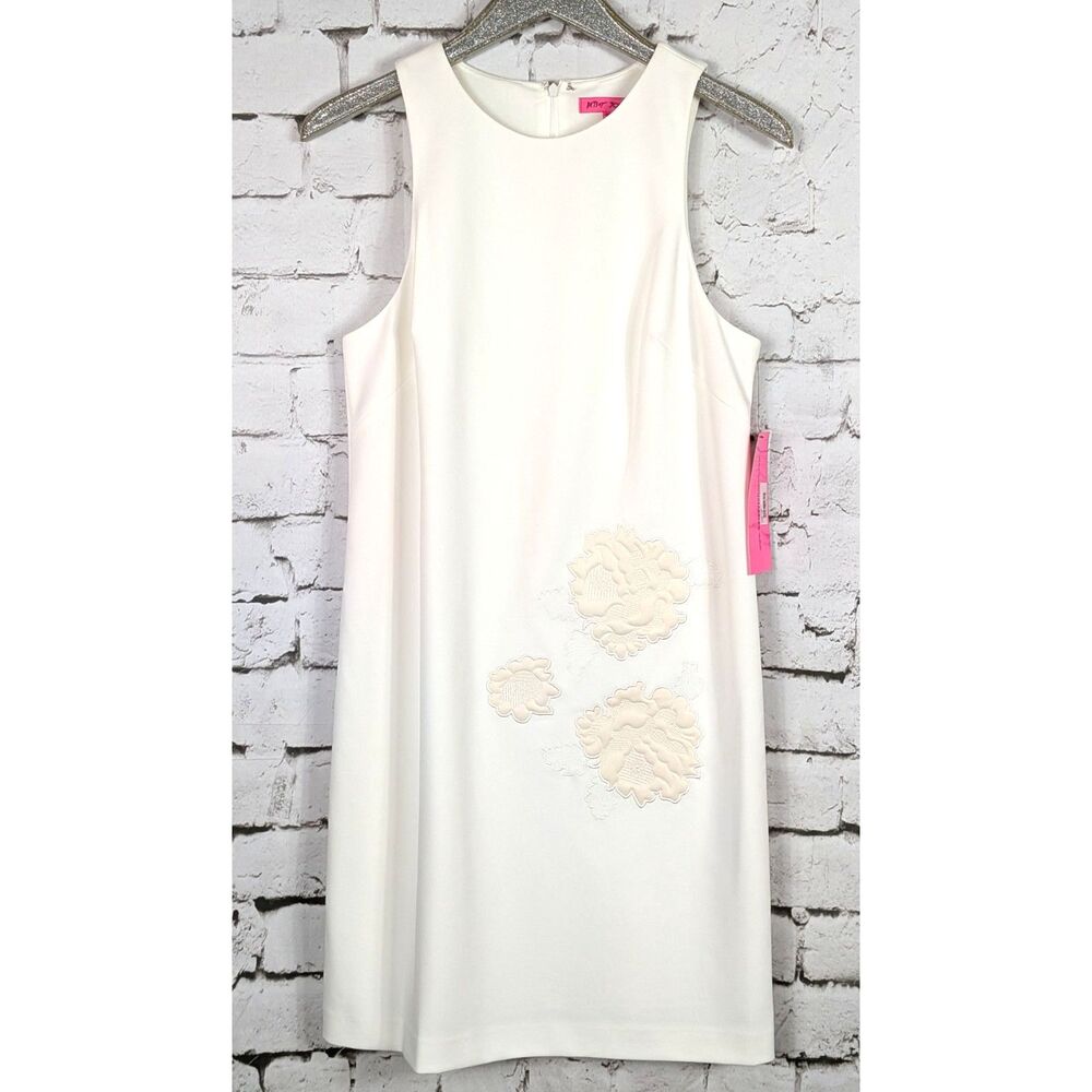 BETSEY JOHNSON Floral Applique Stretch Sheath Dress Ivory Artsy Size 12 NWT - Picture 2 of 10